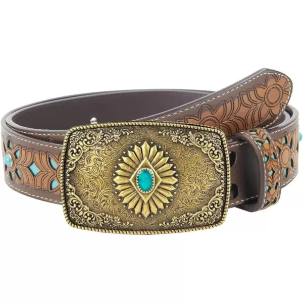 TOPACC Western Belts for Women Men with Buckle Cowboy Cowgirl Country Belt for Jeans PantsHturquoise