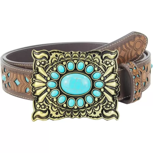 TOPACC Western Belts for Women Men with Buckle Cowboy Cowgirl Country Belt for Jeans PantsIturquoise