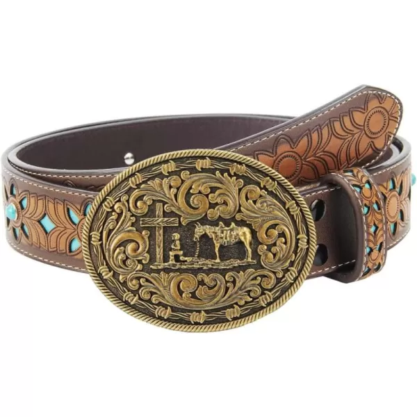 TOPACC Western Belts for Women Men with Buckle Cowboy Cowgirl Country Belt for Jeans PantsJbronze