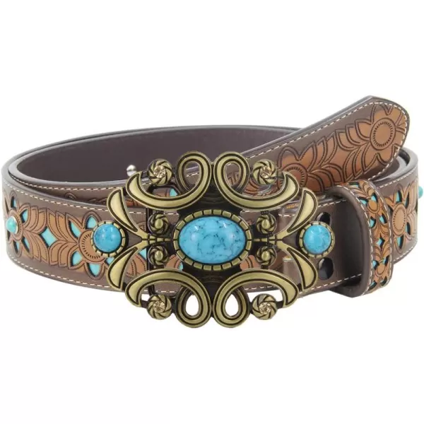TOPACC Western Belts for Women Men with Buckle Cowboy Cowgirl Country Belt for Jeans PantsKturquoise