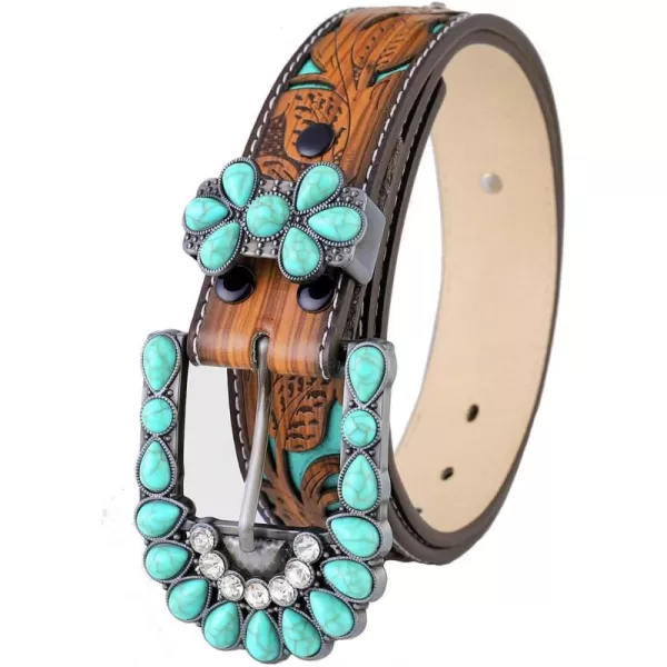 TOPACC Western Belts for Womens Mens Cowgirl Cowboy Country Belts with Buckles for Jeans Pants RodeoCturquoise