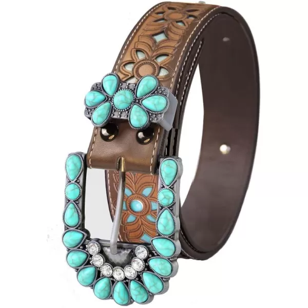 TOPACC Western Belts for Womens Mens Cowgirl Cowboy Country Belts with Buckles for Jeans Pants RodeoDturquoise