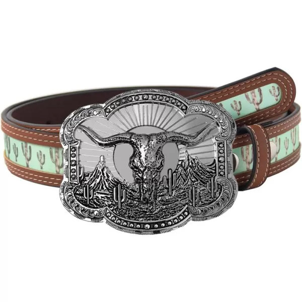 TOPACC Western Belts for Womens Mens Cowgirl Cowboy Country Belts with Buckles for Jeans Pants RodeoFgreen