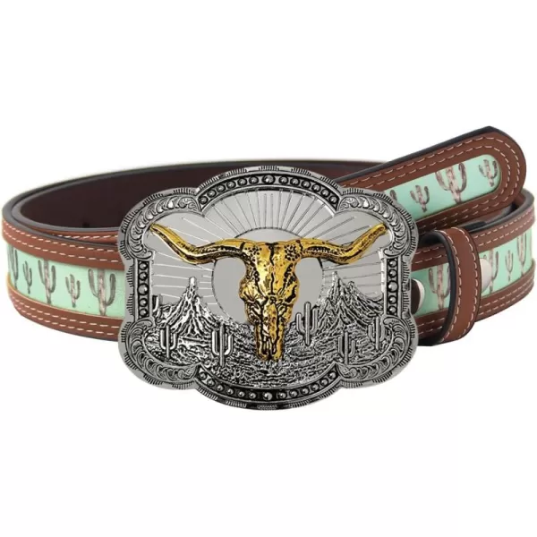 TOPACC Western Belts for Womens Mens Cowgirl Cowboy Country Belts with Buckles for Jeans Pants RodeoGgreen