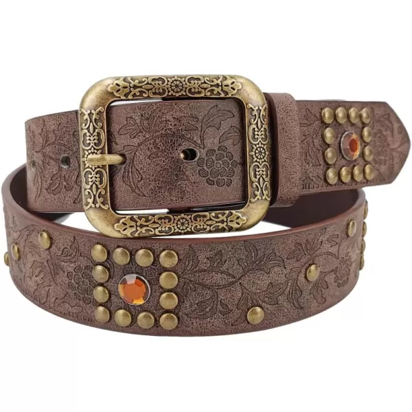 TOPACC Western Belts for Womens Mens Cowgirl Cowboy Country Belts with Buckles for Jeans Pants RodeoLbrown