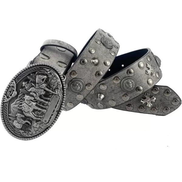 TOPACC Western Belts for Womens Mens Cowgirl Cowboy Country Belts with Buckles for Jeans Pants RodeoNsilver