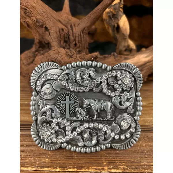 TOPACC Western Belt Buckles for Men Women Religious Cross Cowgirl Cowboy Rodeo Mens Replacement Buckle 15 Inches Novelty Belt Buckle