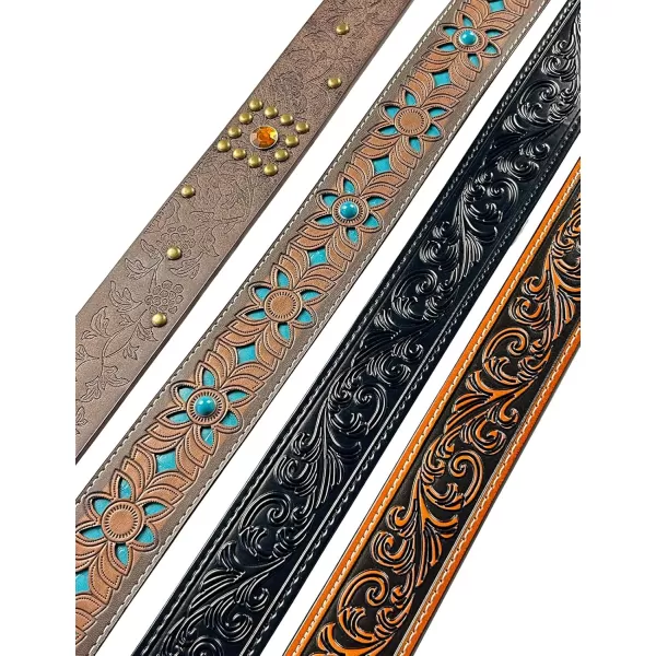 TOPACC Western Belts for Women Without Buckle Turquoise Leather Belt Strap Cowboy Cowgirl Country Belt for Jeans Pants 15quotBrown