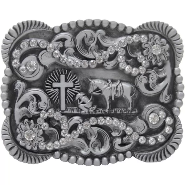 TOPACC Western Belt Buckles for Men Women Religious Cross Cowgirl Cowboy Rodeo Mens Replacement Buckle 15 Inches Novelty Belt Buckle