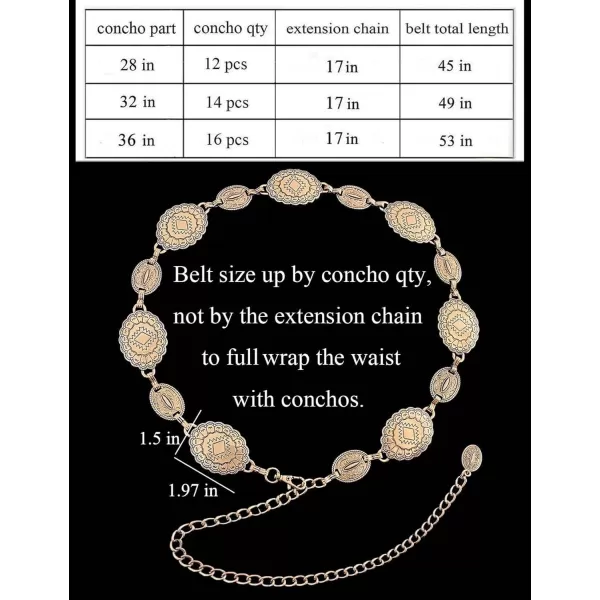 TOPACC Western Belts for Woman Concho Belt Boho Metal Cowgirl Chain Belt for Dresses Jeans Country Concert OutfitBbronze
