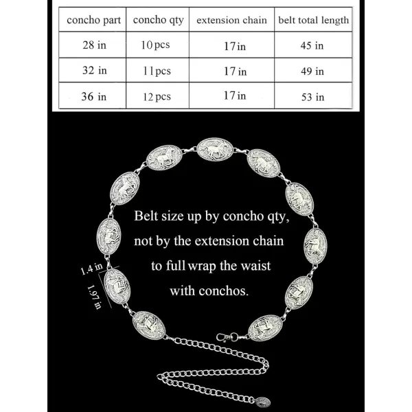 TOPACC Western Belts for Woman Concho Belt Boho Metal Cowgirl Chain Belt for Dresses Jeans Country Concert OutfitCsilver