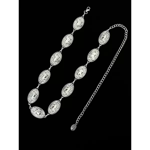 TOPACC Western Belts for Woman Concho Belt Boho Metal Cowgirl Chain Belt for Dresses Jeans Country Concert OutfitCsilver