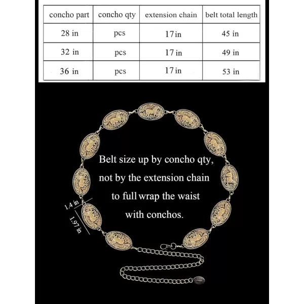 TOPACC Western Belts for Woman Concho Belt Boho Metal Cowgirl Chain Belt for Dresses Jeans Country Concert OutfitDbronze