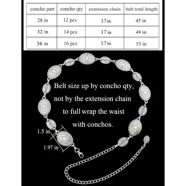 TOPACC Western Belts for Woman Silver Concho Belt Boho Metal Cowgirl Chain Belt for Dresses Jeans Country Concert OutfitAsilver
