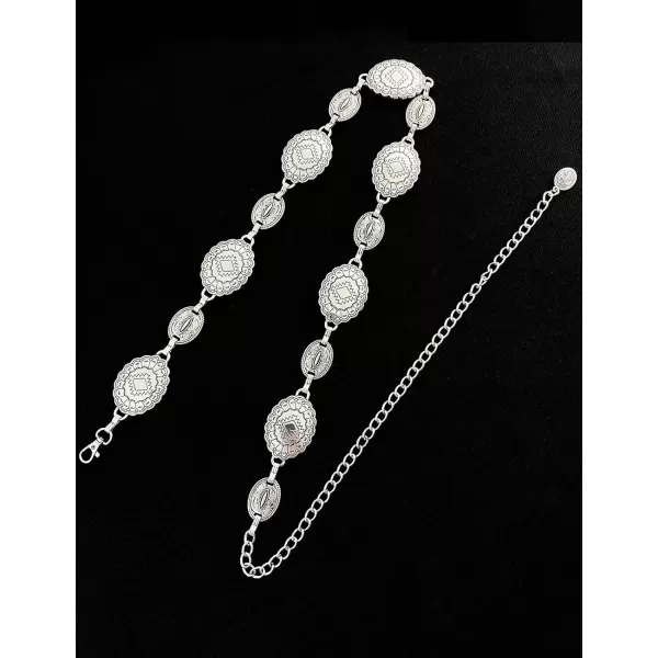 TOPACC Western Belts for Woman Silver Concho Belt Boho Metal Cowgirl Chain Belt for Dresses Jeans Country Concert OutfitAsilver