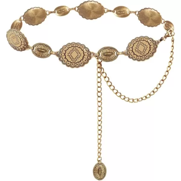 TOPACC Western Belts for Woman Concho Belt Boho Metal Cowgirl Chain Belt for Dresses Jeans Country Concert OutfitBbronze
