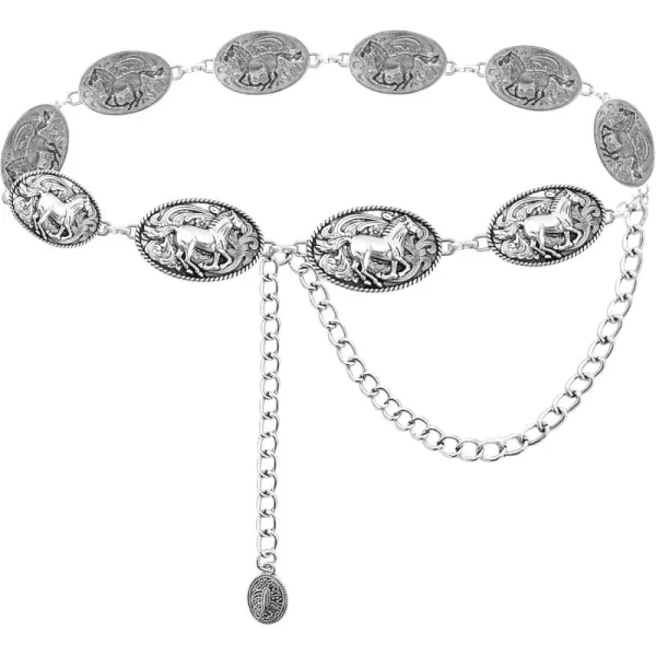 TOPACC Western Belts for Woman Concho Belt Boho Metal Cowgirl Chain Belt for Dresses Jeans Country Concert OutfitCsilver