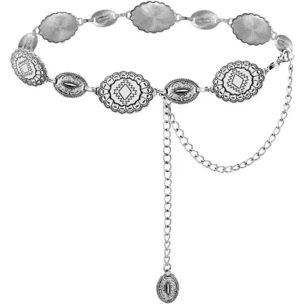 TOPACC Western Belts for Woman Silver Concho Belt Boho Metal Cowgirl Chain Belt for Dresses Jeans Country Concert OutfitAsilver