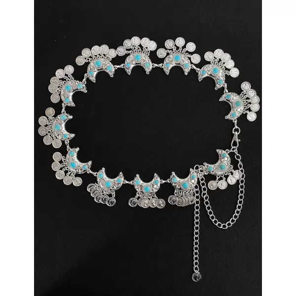 TOPACC Metal Concho Belts for Women Western Cowgirl Turquoise Boho Chain Belts for Dress Jeans10silver