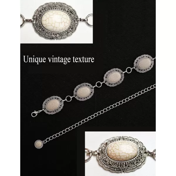 TOPACC Metal Concho Belts for Women Western Cowgirl Turquoise Boho Chain Belts for Dress Jeans11white