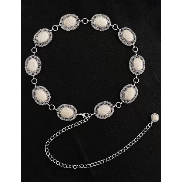 TOPACC Metal Concho Belts for Women Western Cowgirl Turquoise Boho Chain Belts for Dress Jeans11white