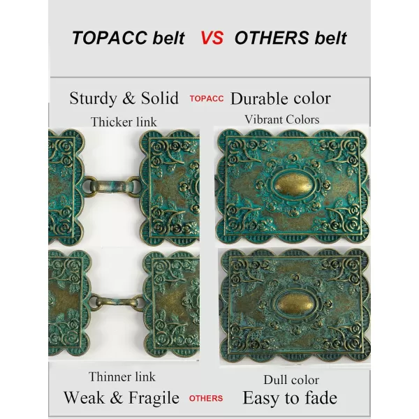 TOPACC Metal Concho Belts for Women Western Cowgirl Turquoise Boho Chain Belts for Dress Jeans1turquoise