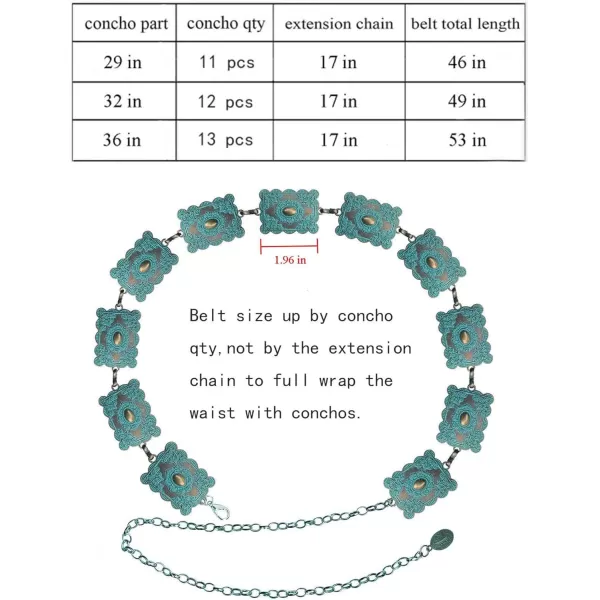 TOPACC Metal Concho Belts for Women Western Cowgirl Turquoise Boho Chain Belts for Dress Jeans1turquoise