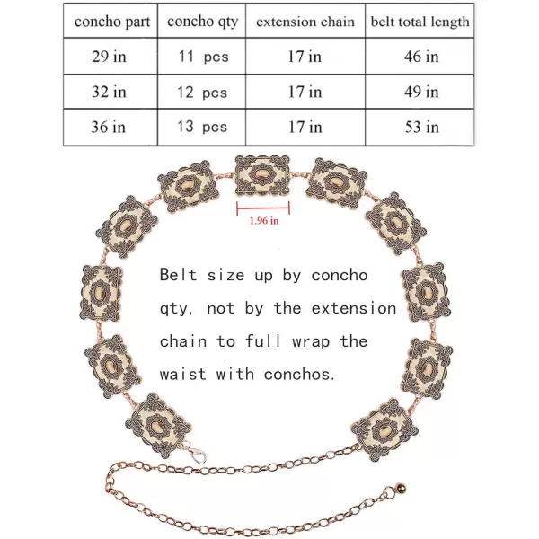TOPACC Metal Concho Belts for Women Western Cowgirl Turquoise Boho Chain Belts for Dress Jeans3bronze