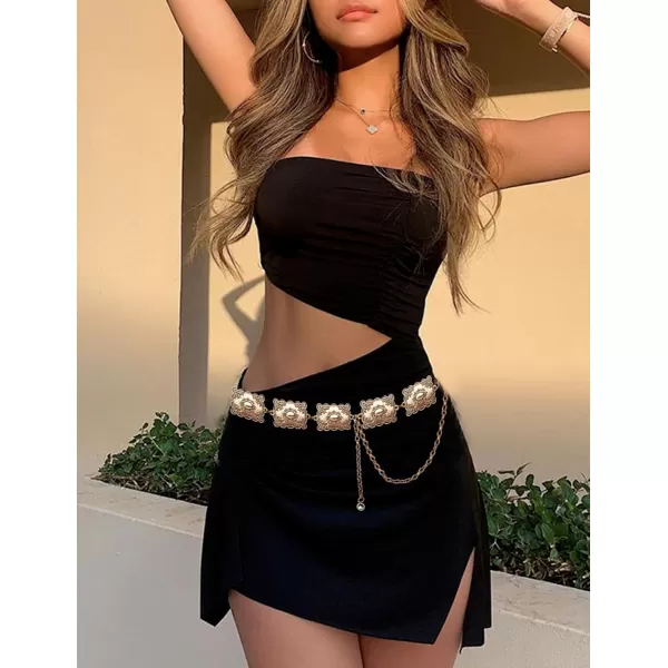 TOPACC Metal Concho Belts for Women Western Cowgirl Turquoise Boho Chain Belts for Dress Jeans3bronze