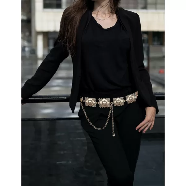TOPACC Metal Concho Belts for Women Western Cowgirl Turquoise Boho Chain Belts for Dress Jeans3bronze