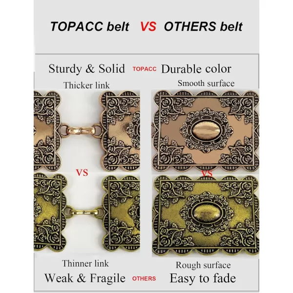 TOPACC Metal Concho Belts for Women Western Cowgirl Turquoise Boho Chain Belts for Dress Jeans3bronze