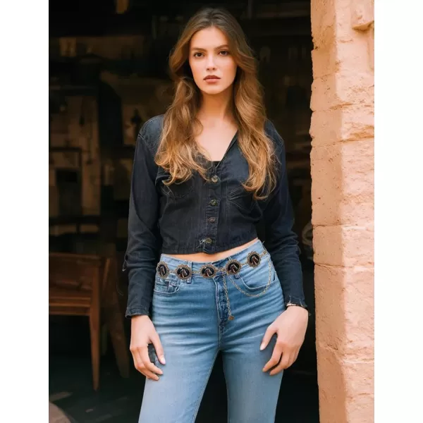 TOPACC Metal Concho Belts for Women Western Cowgirl Turquoise Boho Chain Belts for Dress Jeans5bronze