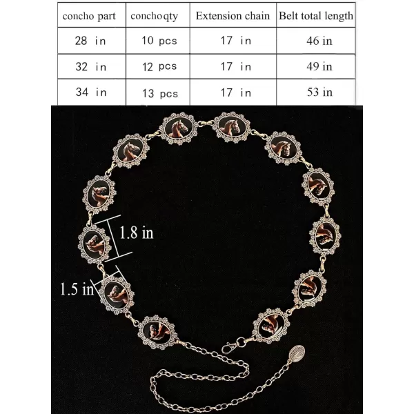 TOPACC Metal Concho Belts for Women Western Cowgirl Turquoise Boho Chain Belts for Dress Jeans5bronze