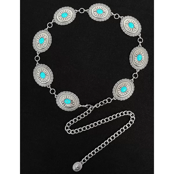 TOPACC Metal Concho Belts for Women Western Cowgirl Turquoise Boho Chain Belts for Dress Jeans6silver