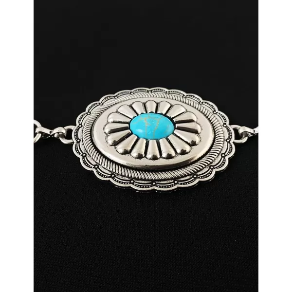 TOPACC Metal Concho Belts for Women Western Cowgirl Turquoise Boho Chain Belts for Dress Jeans6silver