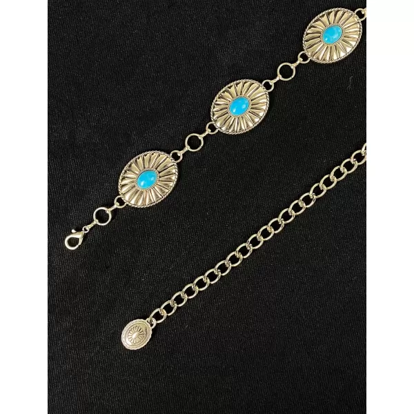 TOPACC Metal Concho Belts for Women Western Cowgirl Turquoise Boho Chain Belts for Dress Jeans7gold