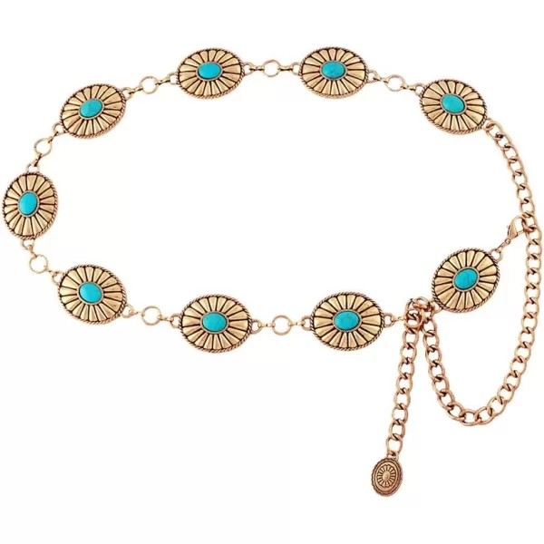 TOPACC Metal Concho Belts for Women Western Cowgirl Turquoise Boho Chain Belts for Dress Jeans7gold