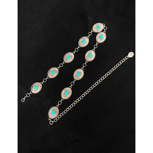 TOPACC Metal Concho Belts for Women Western Cowgirl Turquoise Boho Chain Belts for Dress Jeans7gold