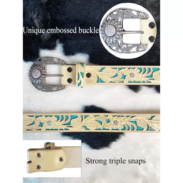 TOPACC Western Belts for Women Men with Buckle Cowboy Cowgirl Country Belt for Jeans PantsFbeige