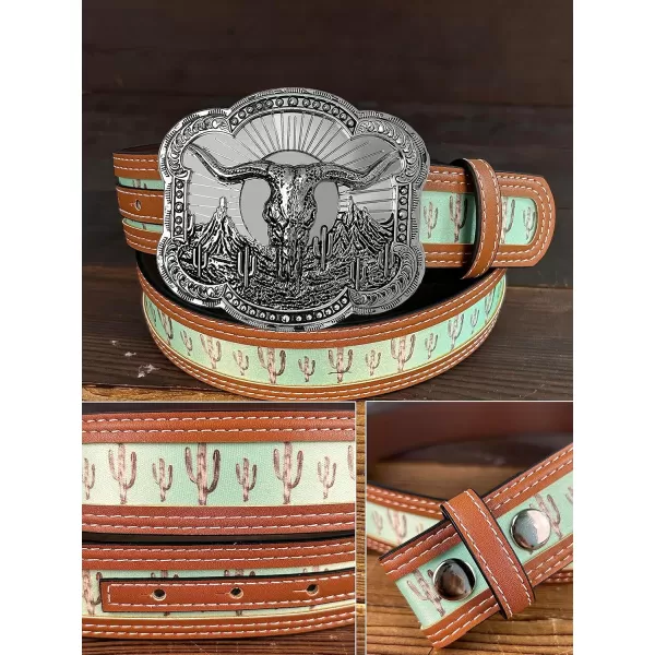 TOPACC Western Belts for Womens Mens Cowgirl Cowboy Country Belts with Buckles for Jeans Pants RodeoFgreen