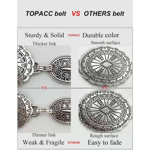 TOPACC Western Metal Concho Belt for Women Cowgirl Chain Belts for Dresses Jeans Country Concert Outfit1silver38