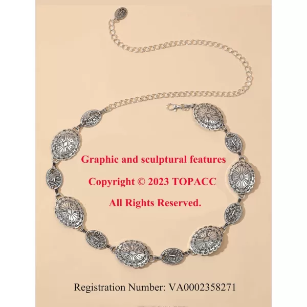 TOPACC Western Metal Concho Belt for Women Cowgirl Chain Belts for Dresses Jeans Country Concert Outfit1silver38