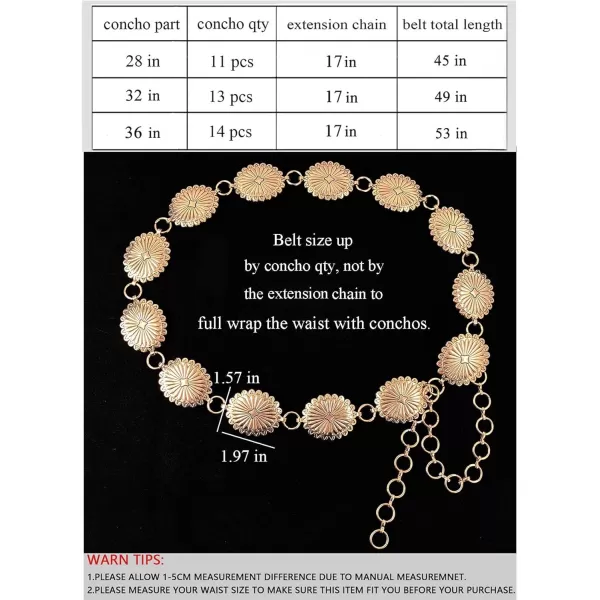 TOPACC Western Metal Concho Belt for Women Cowgirl Chain Belts for Dresses Jeans Country Concert OutfitBronze100