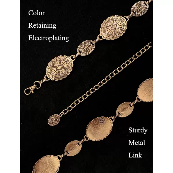 TOPACC Western Metal Concho Belt for Women Cowgirl Chain Belts for Dresses Jeans Country Concert OutfitBronze109