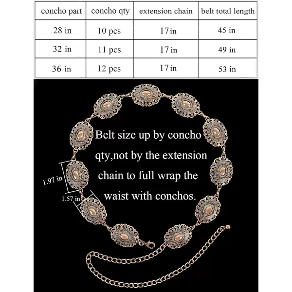TOPACC Western Metal Concho Belt for Women Cowgirl Chain Belts for Dresses Jeans Country Concert OutfitBronze179