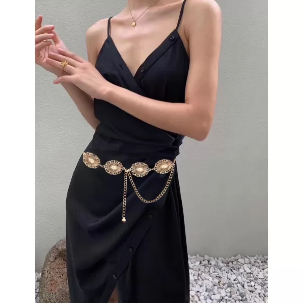 TOPACC Western Metal Concho Belt for Women Cowgirl Chain Belts for Dresses Jeans Country Concert OutfitBronze179