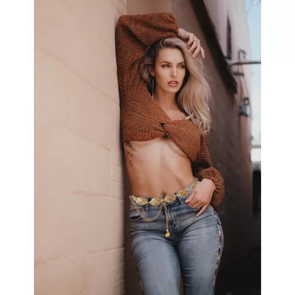 TOPACC Western Metal Concho Belt for Women Cowgirl Chain Belts for Dresses Jeans Country Concert OutfitBronze64