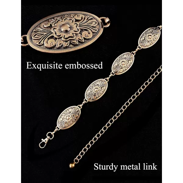 TOPACC Western Metal Concho Belt for Women Cowgirl Chain Belts for Dresses Jeans Country Concert OutfitBronze64