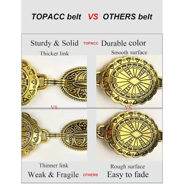 TOPACC Western Metal Concho Belt for Women Cowgirl Chain Belts for Dresses Jeans Country Concert OutfitGold39