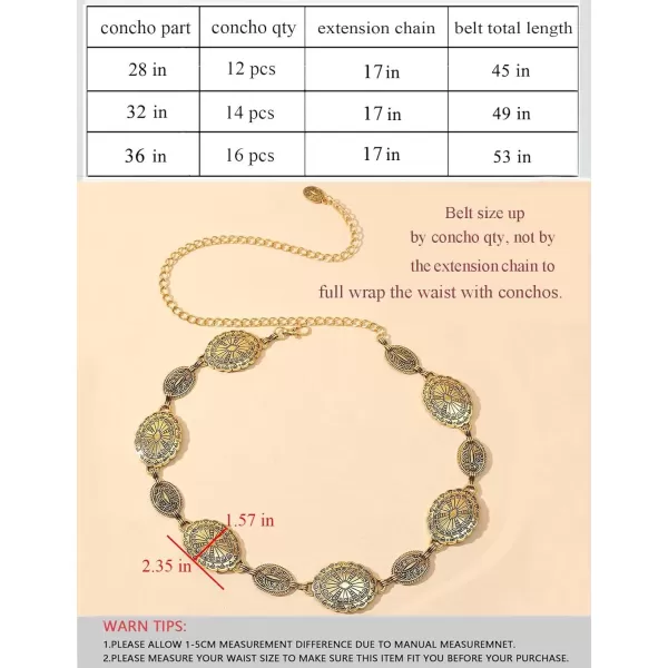 TOPACC Western Metal Concho Belt for Women Cowgirl Chain Belts for Dresses Jeans Country Concert OutfitGold39